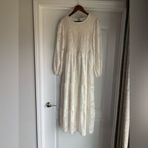 Amazon smocked White Long Sleeve Dress